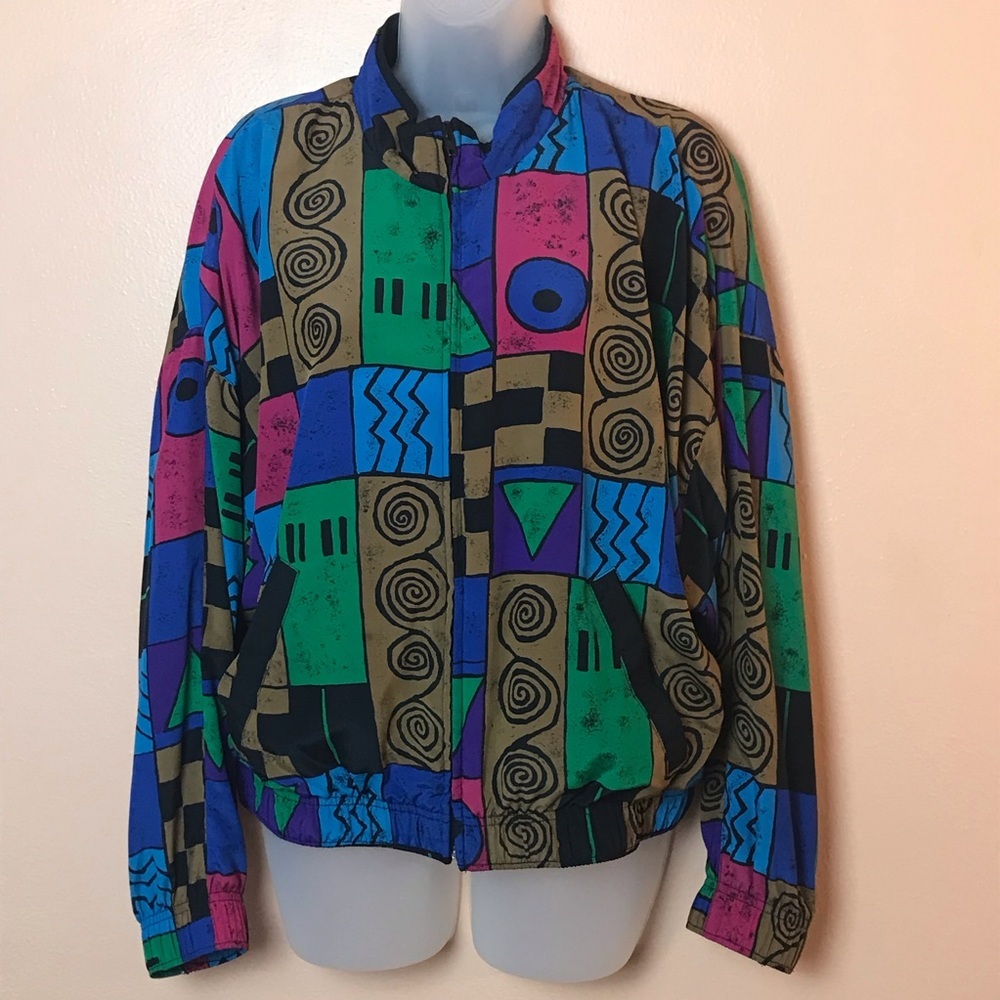 Tail Colorful Geometric Print Jacket Women M Vintage 90s